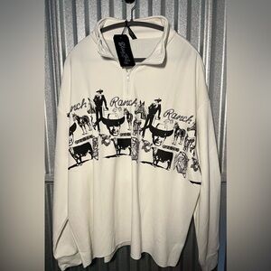 Ranch Graphic White 1/4 Zip Scuba Pullober Unisex Sizing 3X NWT from 2 Fly Co